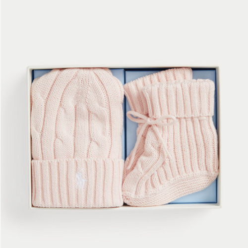 Cable-Knit Cotton Beanie & Bootie Set