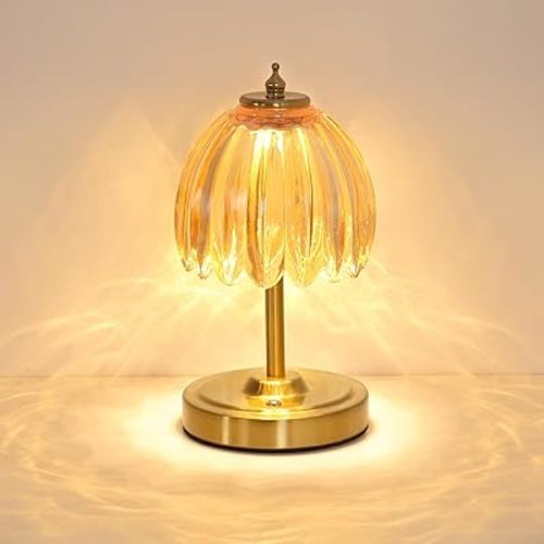Tulip Table Lamp with 5200mAh Battery & Touch Control, Cordless Small Table Lamp with 3 Colors, Dimmable Rechargeable Table Lamps for Living Room, Bedroom, Nightstand (Amber Tulip)