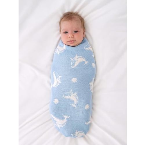 Whale Jacquard Baby Blanket, 30"x40" Two-Sided Breathable Throw Blanket for Boys and Girls, Newborn Infant Toddler Ideal for Gift