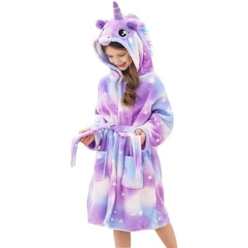 Doctor Unicorn Girls Fleece Hooded Robe Toddler Warm Fuzzy Bathrobe