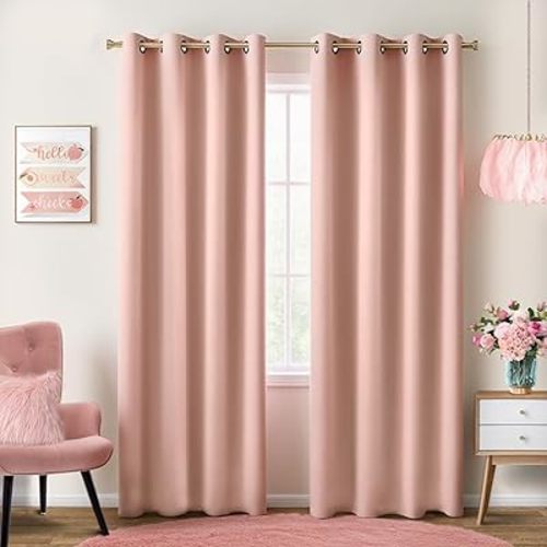 KOUFALL Blush Pink Curtains Blackout,Nursery Curtain for Girl Baby,Grommet Neutral Boho Pale Rose Peach Shabby Chic Aesthetic Modern Glam Pastel Curtains for Girls Bedroom 2 Panels Set 84 Inches Long