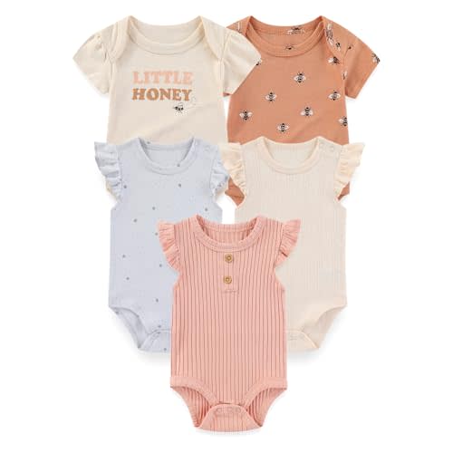 falianni Four Seasons Baby Boy Girl Bodysuits 5-Pack Cotton Comfort Short Sleeve Baby Clothes Soft Infant Outfits