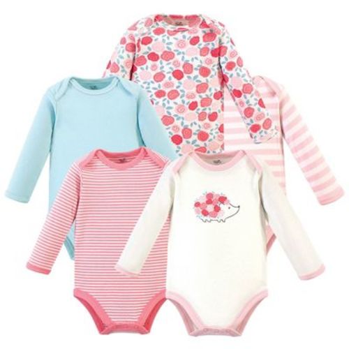 Touched by Nature Baby Girl Organic Cotton Long-Sleeve Bodysuits 5pk, Rosebud, 6-9 Months