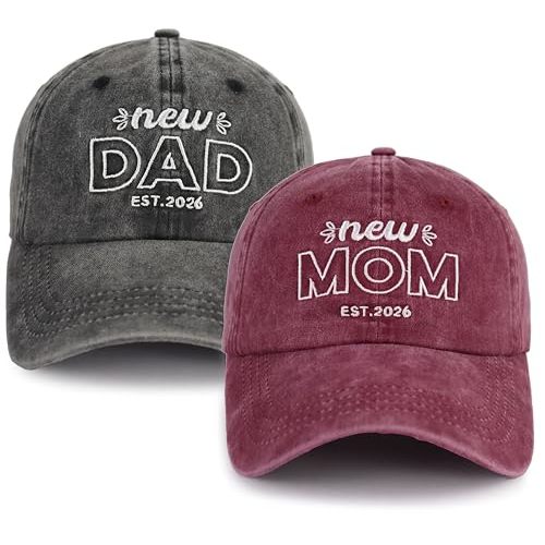 New Mom and Dad Hats Est 2026, Adjustable Embroidered New Parents Baseball Cap