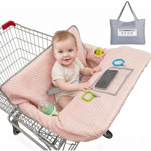 Shopping Cart Cover for Baby, Air Cool & Breathable Fabric All Seasons Grocery Cart Cover, Universal Fit for Most Shopping Carts & Restaurant High Chair with Multi Storage, Pink