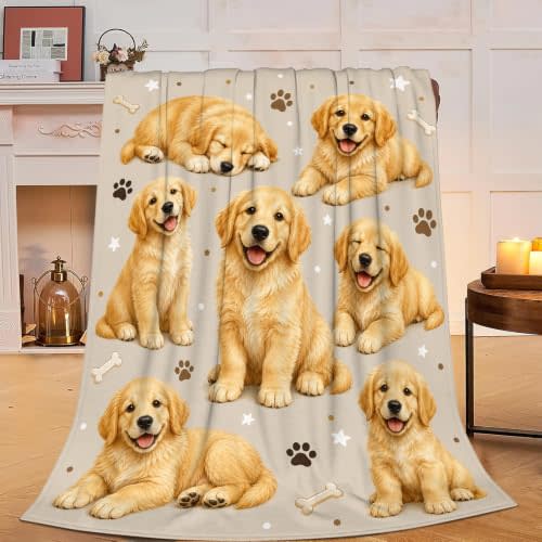 Golden Retriever Throw Blanket Dog Fleece Flannel Gifts 50"x40" | Super Soft Warm Cozy Fuzzy Fluffy Plush Animal Stuff Bedding Home Decor for Kids Girls Boys Adults Women Men