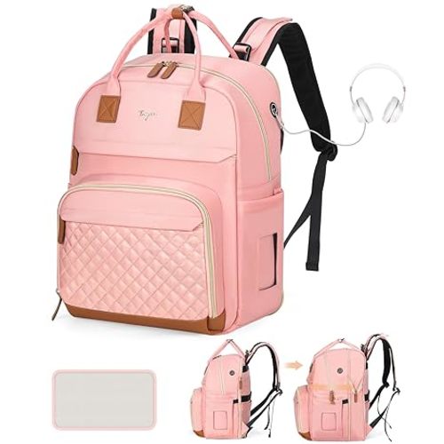 Diaper Bag Backpack - Extra Large Diaper Bag for 2 Kids Twin, Travel Baby Bags for Mom Dad 25-37L Expandable with Changing Pad Earphone Hole, Solid Pink
