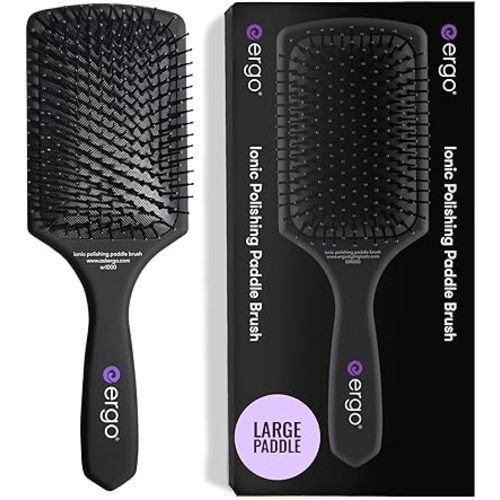 Ergo Ionic Paddle Hair Brush – Large Polishing Brush for Long-Lasting Shine, Detangling Brush for Wet & Dry Hair Care, Hair Styling Tool for Blow Drying (ER1000)