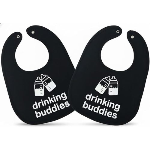 100% Cotton Drinking Buddies Twin Bibs Cute & Practical Unisex Bibs for Twins with Waterproof, Durable, for Everyday Use