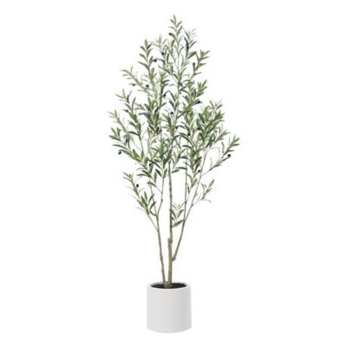 DR.Planzen Artificial Olive Trees, 5-7FT Tall Artificial Tree for Indoor, Large Olive Plants with White Planter for Home Decor and Housewarming Gift