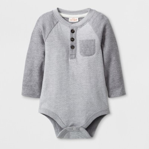 Baby Boys' Long Sleeve Bodysuit with Chest Pocket - Cat & Jack™ Gray <br>0-3M