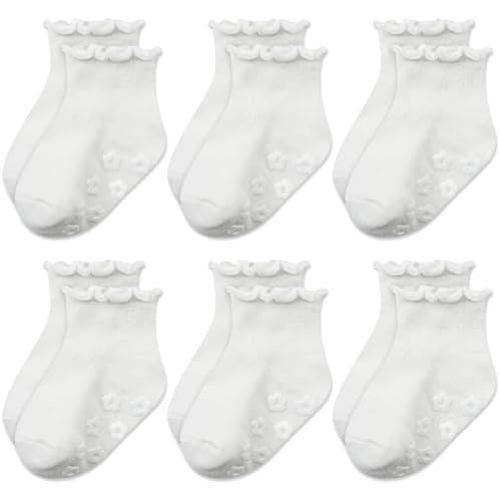 Mother's Choice Organic Cotton Blend Baby Socks 6M–5Y, Non-Slip 6 Pairs Grip Ruffle Socks For Infants & Toddlers, Daily Use