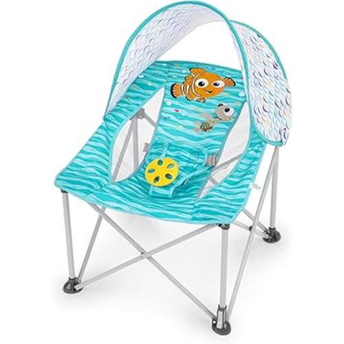 Bright Starts Disney Finding Nemo Pop 'N Chill Travel Seat, Indoor/Outdoor Use, Infant Seat with UPF 50+ Canopy, Blue, Ages 0-6 Months