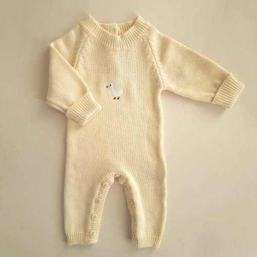 Embroidered Knitted Playsuit - Cotton - Soft Yellow – Petit Filippe