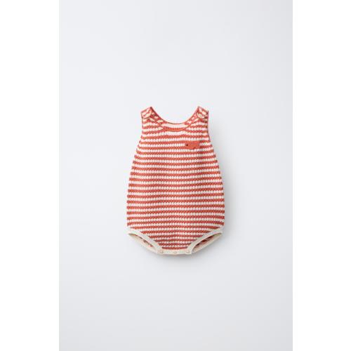 1-3 months EMBROIDERED FISH STRIPED KNIT ROMPER - Ecru | ZARA United States