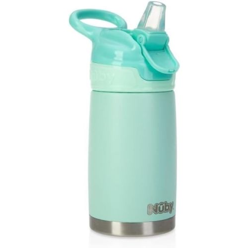 Nuby Thirsty Kids No Spill Flip-It Reflex Stainless Steel Travel Cup or Water Bottle - 10 Oz - 18+ Months - Aqua Mint - Back to School Essentials