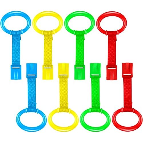 Sumind 8 Pieces Baby Pull up Rings for Playpen Baby Crib Pull Ring Baby Walking Exercises Assistant Bed Stand up Hanging Tool for Infant Toddler Practice