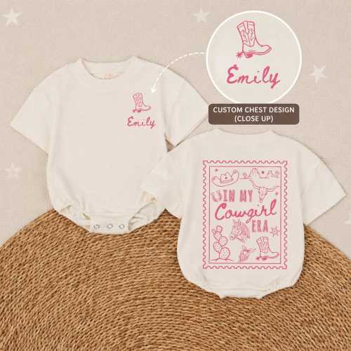 In My Cowgirl Era Baby Bubble Romper, Personalized Name Western Pink Girl Newborn Outfit