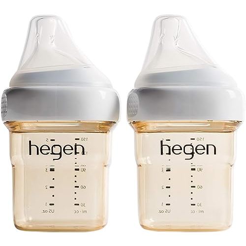 hegen Baby Bottles - Anti Colic Baby Bottles Wide Neck - Breastfeeding System 5 oz with Slow Flow Teats (2 Pack)