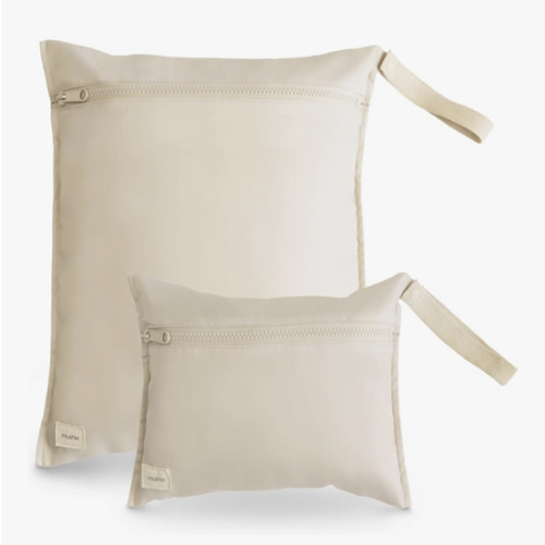 mushie Water Resistant Wet Bags | Large & Small Reusable Storage Bag for Baby Items and Travel | Zippered Pockets with Handle | Machine Washable, Set of 2 (Fog)