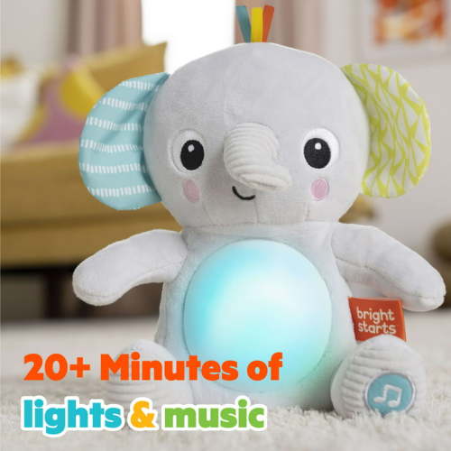 Bright Starts Hug-a-Bye Baby Elephant Stuffed Animal Dual-Mode Soft Toy Soother, Gray
