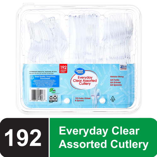 Great Value Plastic Assorted Cutlery Set 192 Count Clear Disposable Forks Knives Spoons