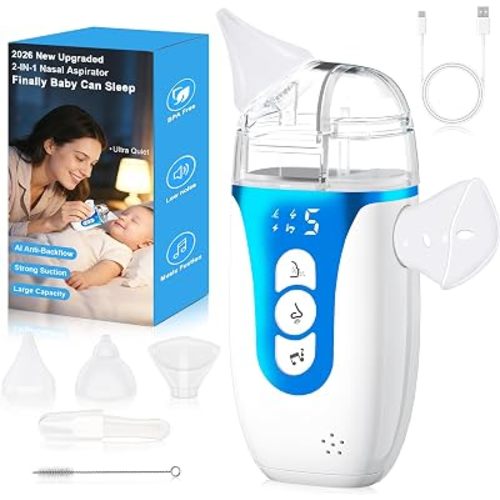 Nasal Aspirator for Baby,2-in-1 Smart Electric Nose Sucker, 2026 Upgraded with AI Anti-Backflow Protection,70Kpa Hospital-Grade Suction,15ml Large Capacity,5 Levels,Ultra-Quiet with Music-Navy