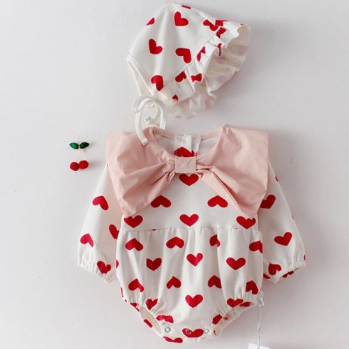 Large Bow Heart Print Romper Set – August + Willow