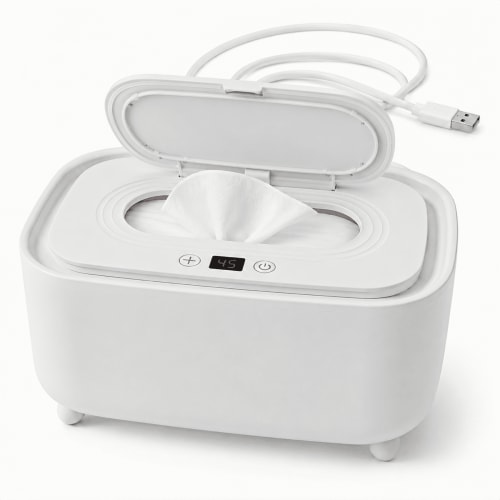 Biiend Baby Wipe Warmer, Large Capacity Wet Wipes Dispenser with Adjustable Constant Temperature Heating, Top Heating Design, Quiet Operation, PP Material, Pearl White