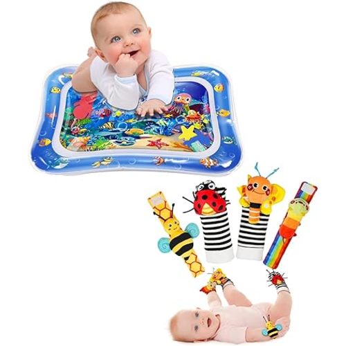 Infinno Tummy Time Mat Toys and Baby Rattle Socks Combo, Perfect Baby Shower Gifts for Newborns Baby Toys, Baby Stuff