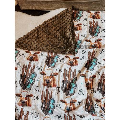 Minky Branded Saguaro Cow Baby Blanket