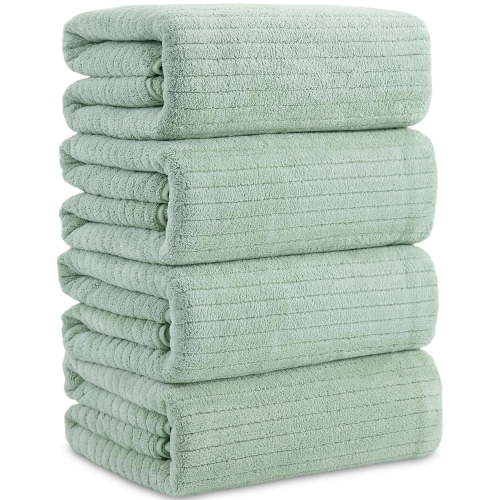 Jessy Home 4 Pack Light Green Stripe Large Bath Towels Set Oversized Bath Sheet Soft Towel Set