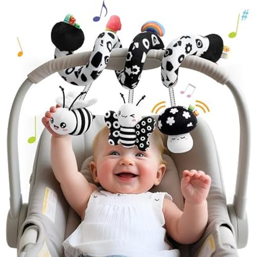 Spiral Carseat Toys for Infants 0-6 Months, Black & White