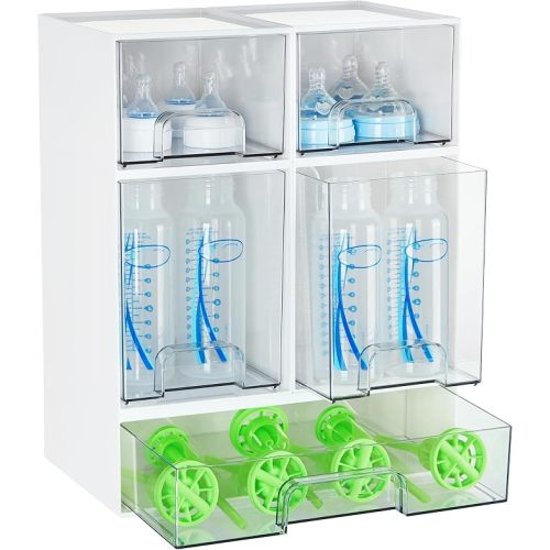 Vtopmart - Juego de 5 cajones de almacenamiento apilables, contenedores organizadores de plástico transparentes para biberones de bebé, almacenamiento de artículos de belleza, ideal para encimera de