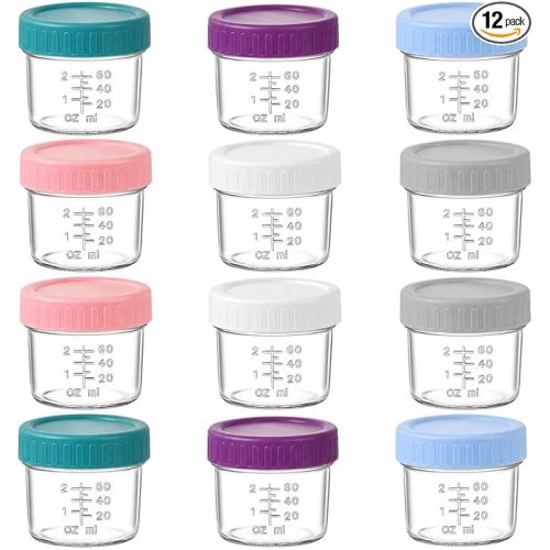 Dehov 4 OZ Glass Baby Food Storage Containers Set Of 12, Small Puree Jars