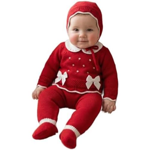 Baby Knit 3-Piece Outfit Boys Girls Warm Long Sleeve Infant Clothes Set - Made in Spain