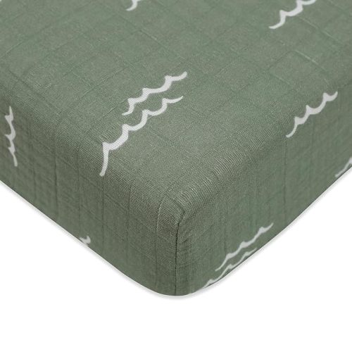 Babyletto 100% Organic Cotton Crib Sheet in Ocean Waves | GOTS-Certified 100% Organic Cotton Crib Sheet - 360° Fitted, Ultra-Soft & Breathable Muslin For Safe, Cozy Sleep