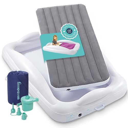 Hiccapop Inflatable Toddler Travel Bed with Safety Bumpers [4-Sided], Portable Toddler Bed for Kids, Toddler Air Mattress, Kids Air Mattress - Grey