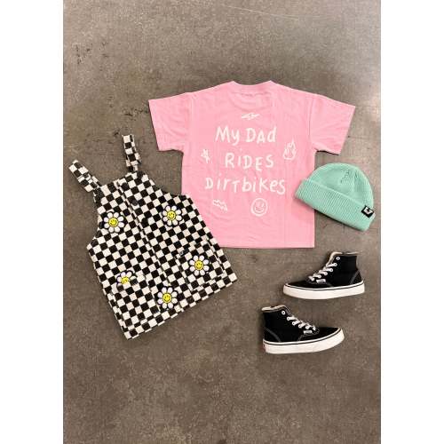 My Dad Rides Dirt Bikes Pink T-Shirt | Little Trouble