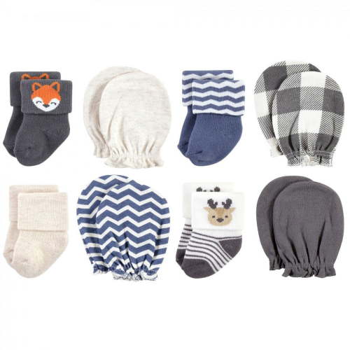 Hudson Baby Infant Boy Socks and Mittens Set, Woodland Boy, 0-6 Months