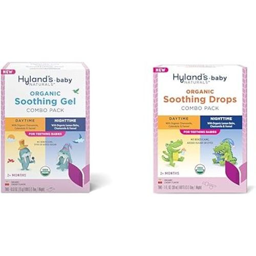 Bundle of Hyland's Baby - Organic Day/Night Soothing Gel Combo Pack + Organic Soothing Drops Combo Pack, Cooling Gel for Oral Discomfort, Ages 2 Months & Up