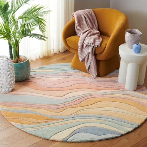 SAFAVIEH Handmade Rodeo Drive Bjarndis Mid-Century Modern Wool Rug round 6’ blush