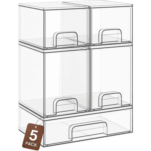 Clear Stackable Storage Drawers, Baby Bottle Organizers, Easily-Access Makeup Organizer, Durable Containers for Bathroom Countertop, Pantry and Medicine Cabinet Organizer