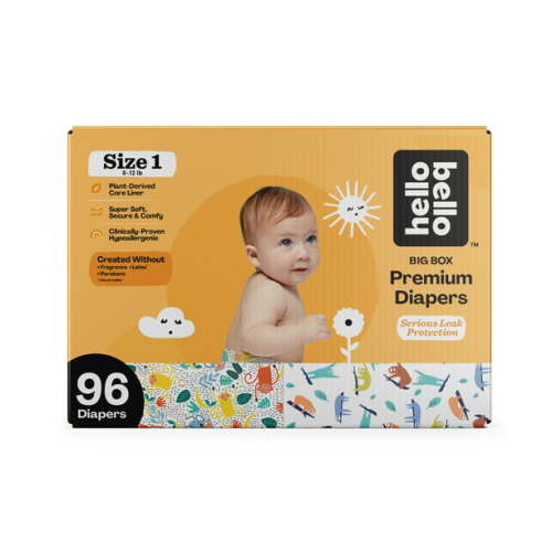 Hello Bello Premium Baby Diapers, Fun Gender Neutral Designs - Size 1, 96 Count