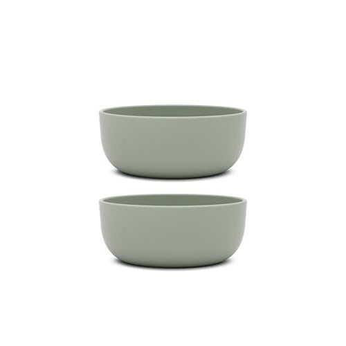 Lalo Silicone Bowls for Toddlers and Kids, Non-Toxic, Dishwasher Safe, 2pk | Non-Suction Toddler Bowls with Rigid Core, For Kids Ages 12 Months+, BPA-Free, Food Grade Silicone, 2 Pack, Sage