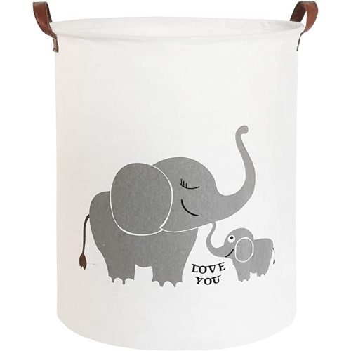 CLOCOR Collapsible Round Storage Bin,Large Storage Basket,Clothes Laundry Hamper (Love Elephant)
