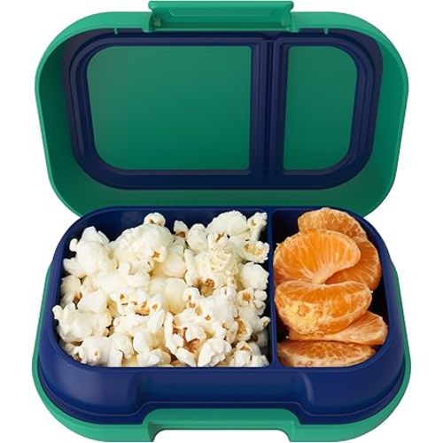 Bentgo Kids Snack - 2 Compartment Leak-Proof Bento Box Container for Snacks and Small Meals, Easy-Open Latch, Dishwasher Safe, BPA-Free for School, Daycare, & Sports - Ideal for Ages 3+ (Green/Navy)
