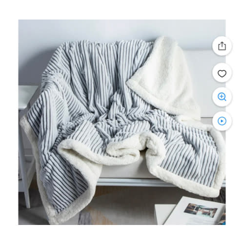 "DISSA Soft Sherpa Fleece Blanket, Grey & White, for Couch Sofa Bed, 51""x63"", Machine Washable"