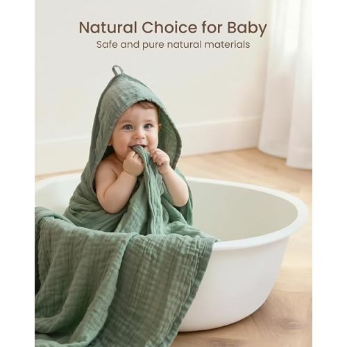 FAVERDIIY 6 PCS Baby Towels and Washcloths Set, 2 PCS XL 35x35 Inch Baby Hooded Towels & 4 PCS Washcloths Set, Ultra Soft & Highly Absorbent Bath Bath Towel for Newborn, Infant & Toddler, Shower Gifts