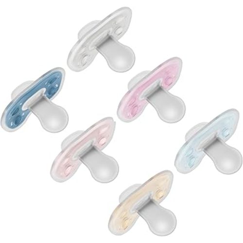 Dr. Brown's Advantage One-Piece Silicone Baby Pacifier, Fully Symmetrical Soother, Blue/Blue/Gray/Pink/Pink/Ecru, 0-6m, BPA Free, 6 Pack